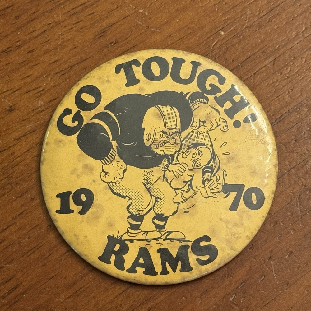 Go Tough! Rams 1970 Football Vintage Pinback Button Pin Round Circle